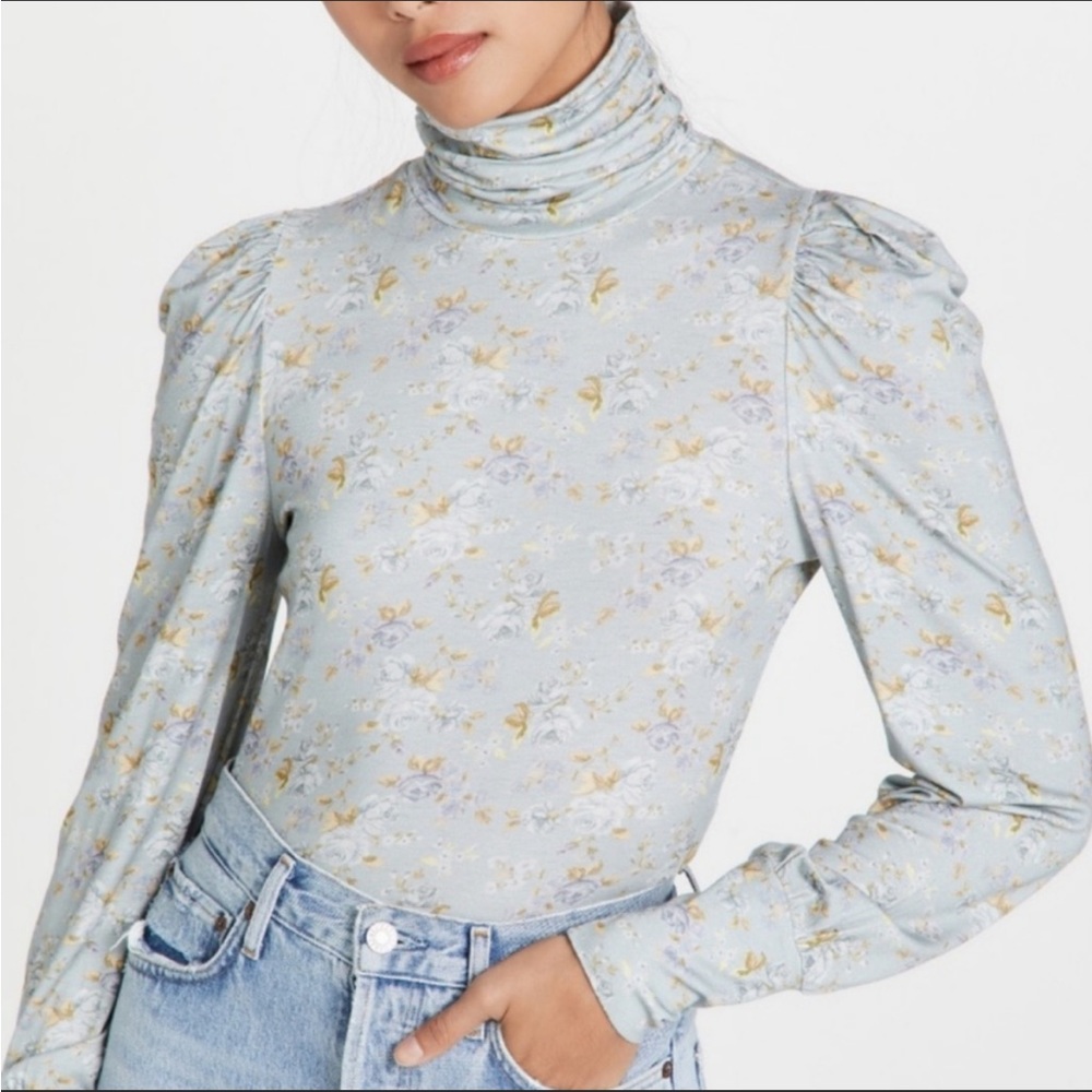 NEW WITH TAGS LOVESHACKFANCY VIENNA PUFF SLEEVE TURTLENECK IN SKY GRAY XS